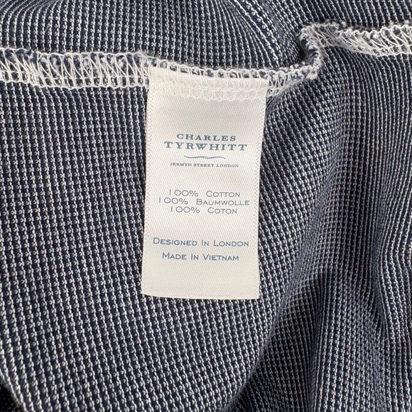 Charles Tyrwhitt Mens S/S Navy Blue White Micro Check Button Collar Polo Shirt L - Picture 6 of 8